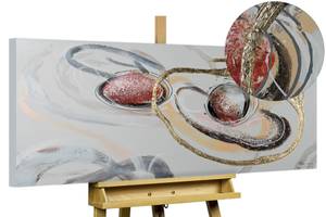 Acrylbild handgemalt Hovering Spheres Gold - Weiß - Massivholz - Textil - Holz teilmassiv - 120 x 60 x 4 cm