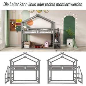 Kinderbett Hausbett Terra Ⅰ Grau - Holzwerkstoff - Metall - Massivholz - Holzart/Dekor - 96 x 222 x 244 cm