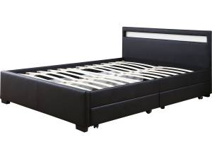 LED-Bett "Nico" mit 4 Schubladen - 140 × Schwarz