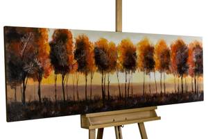 Bild handgemalt Im Antlitz der Sonne Schwarz - Orange - Massivholz - Textil - 150 x 50 x 4 cm