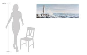 Acrylbild handgemalt Leuchtturm in Sicht Blau - Weiß - Massivholz - Textil - 150 x 50 x 4 cm