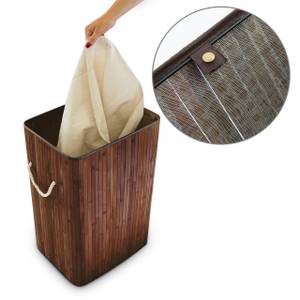 Panier à linge bambou rectangle Blanc crème - Marron foncé