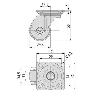 Rollen mit Montageplatte Slip3 4er-set Metall - 9 x 8 x 10 cm