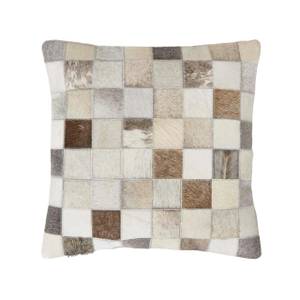 Fellkissen kariert - Patchwork Echtleder - 45 x 1 x 45 cm