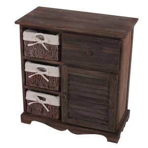 Commode Armoire avec 3 paniers Marron - Rotin - Textile - En partie en bois massif - 60 x 63 x 30 cm