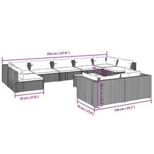 Garten-Lounge-Set (10-teilig) 3013634-9 Braun - Grün - Metall - Polyrattan - 60 x 60 x 60 cm