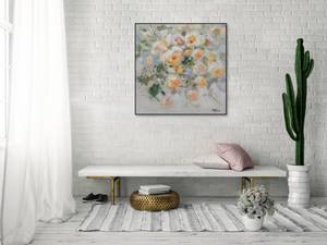 Tableau peint Roses for the Bride Beige - Jaune - Bois massif - Textile - 80 x 80 x 4 cm