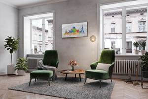 Bild handgemalt Bern Skyline Silhouette Grau - Massivholz - Textil - 120 x 60 x 4 cm