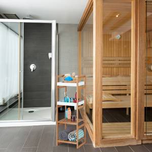 Standregal Bad mit 4 Fächern Braun - Weiß - Bambus - Holzwerkstoff - 36 x 110 x 33 cm