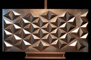 Tableau métallique 3D Pyramidal Illusion Gris - Argenté - Métal - En partie en bois massif - 119 x 55 x 7 cm