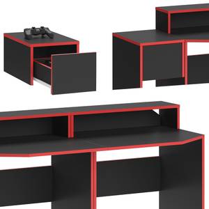 Bureau ordinateur Kron noir/rouge Set 8 Noir - En partie en bois massif - 60 x 87 x 60 cm