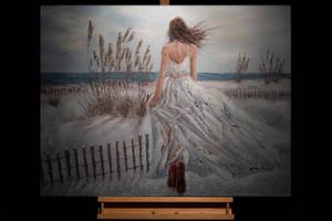 Acrylbild handgemalt Blick zum Horizont Braun - Weiß - Massivholz - Textil - 100 x 70 x 4 cm