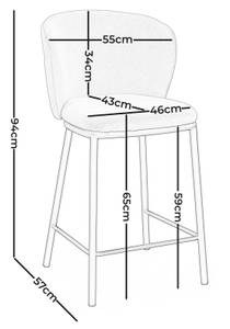 Barhocker BARI Velour Grün - Metall - 55 x 94 x 57 cm