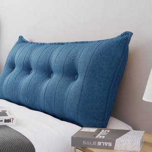 Grand coussin de lit décoratif, lin Bleu - Largeur : 120 cm
