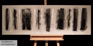 Tableau peint Pistes dans la neige Noir - Blanc - Bois massif - Textile - 150 x 50 x 3 cm