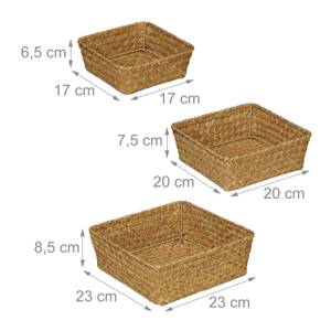 Aufbewahrungskorb Seegras im 3er Set Braun - Metall - Rattan - 23 x 9 x 23 cm