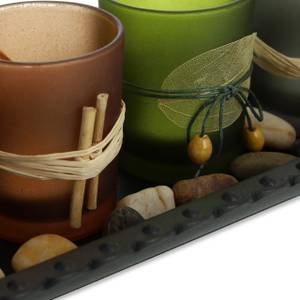 Bunte Teelichthalter mit Tablett Schwarz - Braun - Grün - Holzwerkstoff - Glas - 39 x 7 x 13 cm