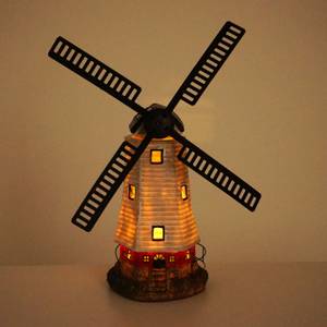Solar LED-Windmühle G95 Braun - Kunststoff - Stein - 42 x 50 x 18 cm