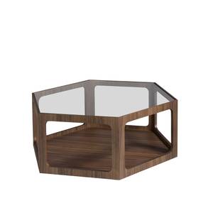 Table basse en bois de noyer et verre Marron - Verre - Bois massif - Bois/Imitation - 92 x 34 x 80 cm
