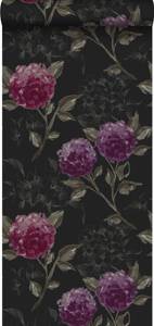 papier peint hortensias 7032 Noir - Fibres naturelles - Textile - 53 x 1005 x 1005 cm