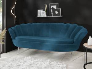 3-Sitzer Samt Muschel Sofa Cara Dunkelblau - Silber - Silber