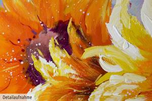 Tableau peint Symphonie des Tournesols Orange - Jaune - Bois massif - Textile - 150 x 50 x 4 cm