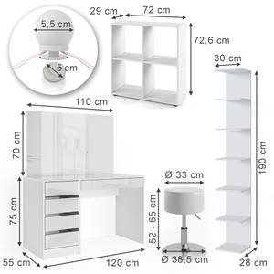 Schminkttischset Sherry Weiß - Holzwerkstoff - 120 x 75 x 55 cm