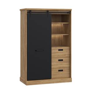 Buffet haut 1 porte 3 tiroirs LED Marron - En partie en bois massif - 103 x 160 x 52 cm