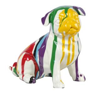 Statue petit chien Carlin multicolore Porcelaine - 20 x 18 x 11 cm