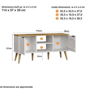 TV Tisch Paterno Weiß - Massivholz - 114 x 57 x 39 cm