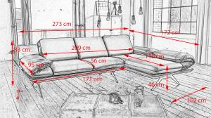 KAWOLA Ecksofa JACK Leder schwarz Ecke davorstehend rechts