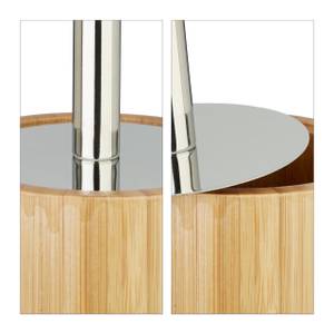 Porte brosse de toilettes en bambou Marron - Argenté - Blanc - Bambou - Métal - Matière plastique - 11 x 38 x 11 cm