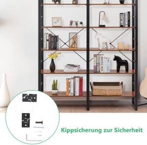 6-stufiges Bücherregal Standregal Braun - Holzwerkstoff - Metall - 34 x 203 x 152 cm