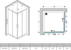 Duschkabine Eckeinstieg mit Schiebetüren 90 x 90 cm