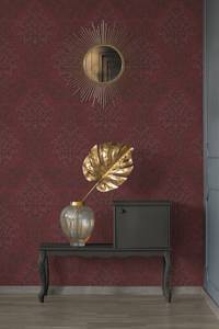 Rote Barocktapete mit Ornamenten Schwarz - Rot - Silber - Kunststoff - Textil - 53 x 1005 x 1 cm