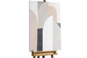 Bild handgemalt Augenblick der Harmonie Beige - Weiß - Massivholz - Textil - 75 x 100 x 4 cm