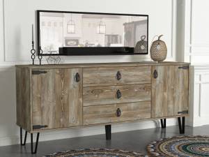 Sideboard Costa mit Spiegel Eiche Braun - Holzwerkstoff - 180 x 78 x 45 cm