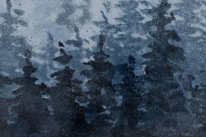 Acrylbild handgemalt Tannen im Nebel Blau - Weiß - Massivholz - Textil - 100 x 75 x 4 cm