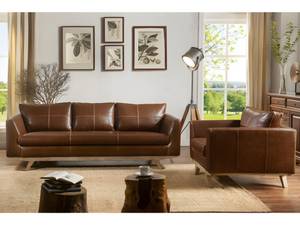 Couchgarnitur ALEGAN 2er-Set Braun - Echtleder - 90 x 82 x 213 cm