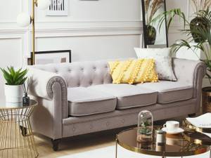 3-Sitzer Sofa CHESTERFIELD Grau - Hellgrau - Eiche Dunkel - 202 x 70 x 75 cm