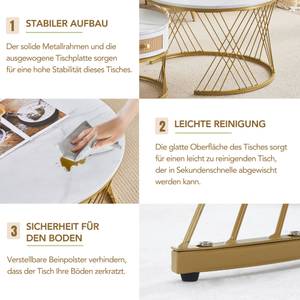 Couchtisch MARBDiana Ⅱ+ (2er Set) Gold - Weiß - Holzwerkstoff - Metall - Kunststoff - Polyrattan - 71 x 46 x 71 cm