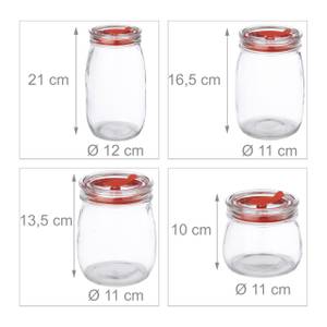 4x bocaux en verre avec couvercle Rouge - Verre - Matière plastique - 12 x 21 x 12 cm