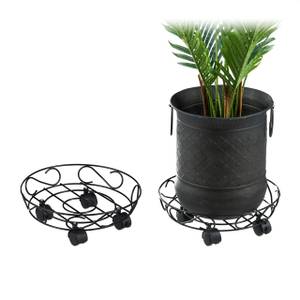 Support roulant plantes rond jeu de 2 Noir - Métal - Matière plastique - 33 x 11 x 33 cm