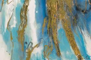 Acrylbild handgemalt Sorgloser Strom Blau - Weiß - Massivholz - Textil - 60 x 120 x 4 cm