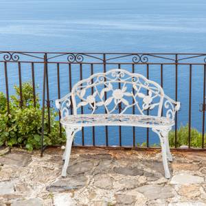 Banc de jardin roses blanc-bronze Noir - Blanc - Métal - 98 x 78 x 57 cm