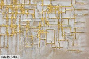 Acrylbild handgemalt Glossy Maze Beige - Gold - Massivholz - Textil - Holz teilmassiv - 100 x 75 x 4 cm