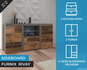 FURNIX Sideboard RIVAY MateraOldwood+LED Dunkelbraun - Graphit - Eiche Dunkel