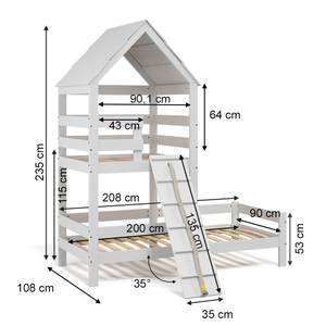 Lit aire de jeux Teddy blanc, 2 matelas Blanc - Bois massif - 208 x 235 x 108 cm