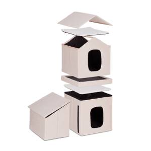 Maison pliable pour chats sur 2 étages Beige - Blanc - Bois manufacturé - Matière plastique - Textile - 75 x 86 x 44 cm