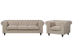 Set de canapés CHESTERFIELD Beige - Chêne foncé - 222 x 79 x 85 cm